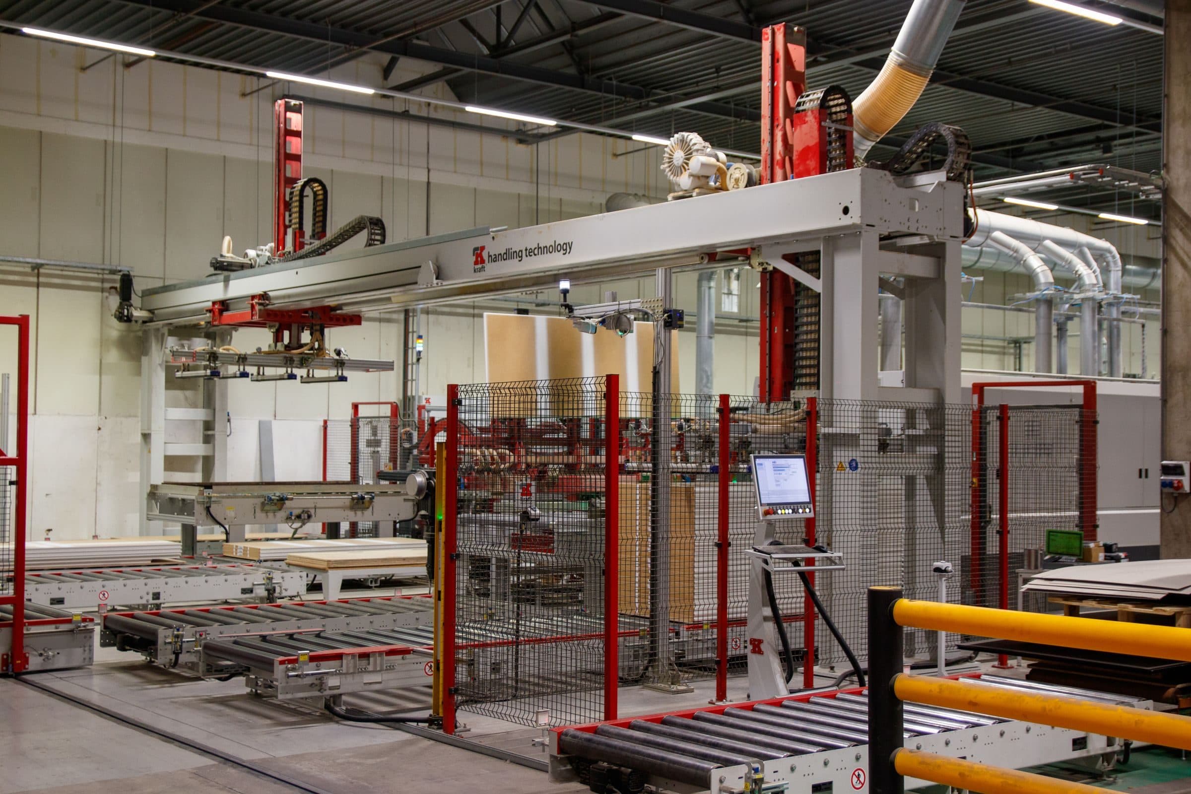 Automated production line handling material panels